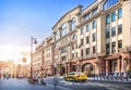 Cafes and tables on Myasnitskaya street in Moscow