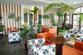 Cafeteria with green tropical indoor plant