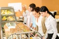 Cafeteria lunch two office woman choose food Royalty Free Stock Photo