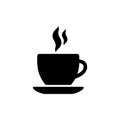 Cafe black vector symbol. Coffee cup with smoke icon.