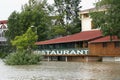 Cafeteria under water - extraordinary flood, on Danube in Bratislava