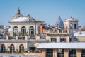 Snow in Rome in February 2018, panoramic sight of roofs covered in snow from the Caffarelli Terrace on the Capitoline Hill. Royalty Free Stock Photo