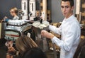 Caffe Italiano at the BAR italian waiter barista serve coffee giant moka coffeepot