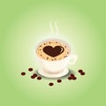 caffe latte with heart design in foam. Vector illustration decorative design