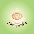 caffe latte with heart design in foam. Vector illustration decorative design