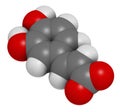 Caffeic acid molecule. Intermediate in the biosynthesis of lignin. 3D rendering. Atoms are represented as spheres with Royalty Free Stock Photo