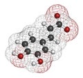 Caffeic acid molecule. Intermediate in the biosynthesis of lignin. 3D rendering. Atoms are represented as spheres with Royalty Free Stock Photo