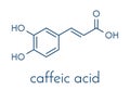 Caffeic acid molecule. Intermediate in the biosynthesis of lignin. Skeletal formula. Royalty Free Stock Photo