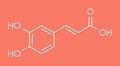 Caffeic acid molecule. Intermediate in the biosynthesis of lignin. Skeletal formula. Royalty Free Stock Photo