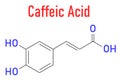 Caffeic acid molecule skeletal formula. Intermediate in the biosynthesis of lignin. Royalty Free Stock Photo