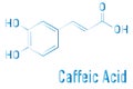 Caffeic acid molecule skeletal formula. Intermediate in the biosynthesis of lignin. Royalty Free Stock Photo