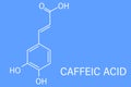 Caffeic acid molecule skeletal formula. Intermediate in the biosynthesis of lignin. Royalty Free Stock Photo