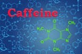 Caffeine. Chemical formula, molecular structure. 3D rendering