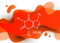 Caffeine chemical molecule structure with liquid fluid gradient shape with copy space on white background