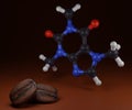 Caffeine Molecular Structure and roasted coffee Beans