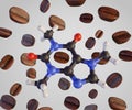 Caffeine Molecular Structure and roasted coffee Beans Royalty Free Stock Photo