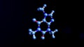 Caffeine molecule animation, 3D animation of caffeine molecule. Rotation in 3D dimension caffeine