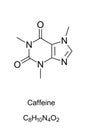 Caffeine molecule, theine, skeletal formula