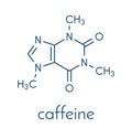 Caffeine stimulant molecule. Present in coffee, tea and many soft and energy drinks. Skeletal formula.