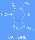 Caffeine stimulant molecule. Present in coffee, tea and many soft and energy drinks. Skeletal formula.