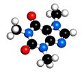 Caffeine stimulant molecule. Present in coffee, tea and many soft and energy drinks. Stylized skeletal formula chemical structure