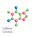 Caffeine structural chemical formula isolated on white background.