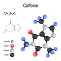 Caffeine. Structure of a molecule. Royalty Free Stock Photo