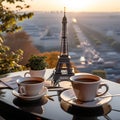 CafÃÂ© au Matin: The Eiffel Tower as a Backdrop to Morning Coffee Royalty Free Stock Photo