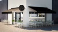 cafe terrace with blank branding elements 3d rendering Royalty Free Stock Photo