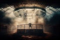 cage fight arena, with dramatic lighting and smoke effects, for an intense and captivating atmosphere Royalty Free Stock Photo