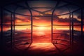 cage fight arena with view of the sunset, for dramatic and inspiring setting