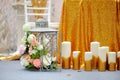 Cage with flowers and candles as decoration Royalty Free Stock Photo