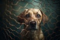 Caged dog. Generate Ai Royalty Free Stock Photo