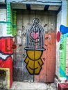 Caged love, beautiful and colorful graffiti