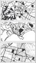 Cagliari, Brescia and Bologna Italy City Map Set in Black and White Color in Retro Style Royalty Free Stock Photo