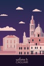 Cagliari retro city poster with abstract shapes of skyline