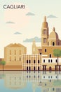 Cagliari retro city poster with abstract shapes of skyline, buildings