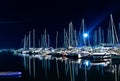 Lots of boats moored in a city pier at night Royalty Free Stock Photo