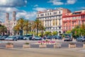 CAGLIARI, SARDINIA , ITALY - MAY 4, 2019: Sunny spring cityscape of Cagliary town. Colorful morning view of quay