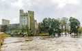 Cahir castle on the flooded Suir riverside Royalty Free Stock Photo