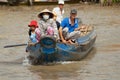 People cross Mekong river by motorboat in Cai Be, Vietnam