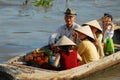 People visit famous floating market in Cai Be, Vietnam. Royalty Free Stock Photo