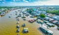 Cai Rang floating market, Can Tho, Vietnam, aerial view Royalty Free Stock Photo