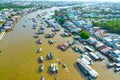 Cai Rang floating market, Can Tho, Vietnam, aerial view Royalty Free Stock Photo