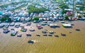 Cai Rang floating market, Can Tho, Vietnam, aerial view Royalty Free Stock Photo