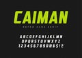 Caiman trendy sans serif retro typeface, font, letters and numbers.