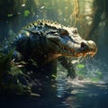 Caimans, in the South Pantanal of Brazil Made With Generative AI illustration