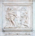 Cain and Abel sacrifices, Genesis relief on portal of Saint Petronius Basilica in Bologna