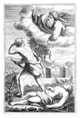 Cain Murdering Brother Abel. Bible, Old testament, Genesis. Vintage Antique Drawing