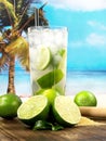 Caipirinha Cocktail with Limes at the Beach Royalty Free Stock Photo